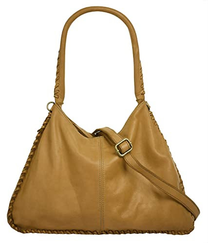 Samantha Look Shopper Echt Leder Damen | Made in Italy, geräumige Umhängetasche mit Flechrand | 021266