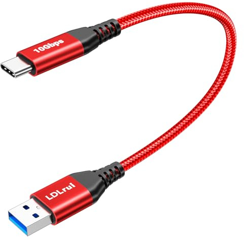 0,3m/30cm USB-C Kabel 10Gbps Hochgeschwindigkeits-Datenübertragung & 3.1A Schnellladen, nylon-geflochtenes USB-A zu Typ-C Daten- und Stromkabel für externe Festplatte, Laptop, Set-Top-Box - Rot