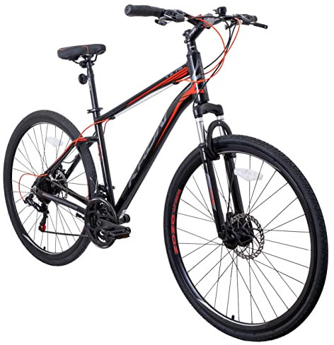 KRON TX 75 Hardtail Aluminium Trekking Mountainbike 28 Zoll, 21 Gang, Scheibenbremse | 18 Zoll Rahmen MTB Erwachsenen- und Jugendfahrrad, Schwarz Rot