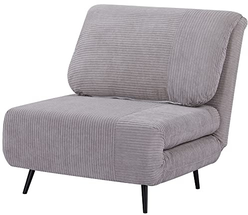 HOMCOM Poltrona Letto 2 in 1 Singola Regolabile su 3 Livelli con Seduta Extra-Large e Imbottita in Gommapiuma, Struttura in Legno, Acciaio ed Effetto Velluto Grigio