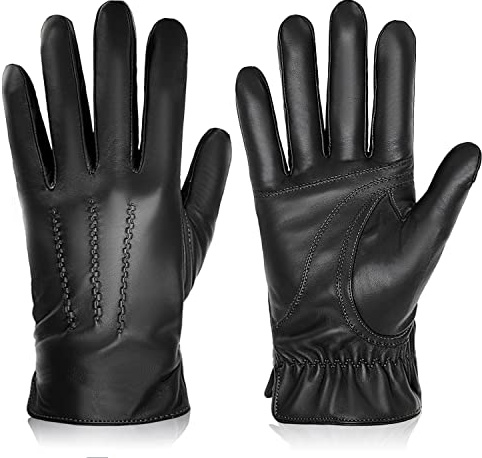 BISON DENIM Winter Genuine Sheepskin Leather Gloves for Men, Touchscreen Texting Warm Cashmere Lined Gloves for Driving (Black,X-Large)