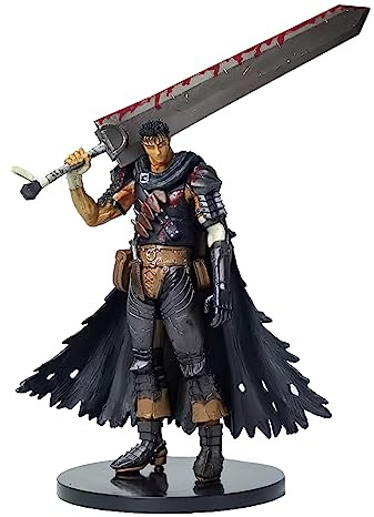 Puruuige Berserk Guts Figurine Guts Bataille Endommagée Version sanglante Figurine PVC Noir Swordsman Guts Modèle Statue Jouet Collections Bureau Décorations Cadeau 22 cm
