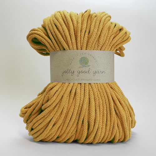 5mm Braided Macrame Cord Rope by Jolly Good Yarn, Soft Recycled Cotton, 100m (500g), Wall & Plant Hangers, Textile Jewellery, Decorations (Honiton Yellow)