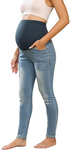 Maacie Schwangerschaftshose Skinny Umstandshosen Stilvoll Umstandshose mit Hohe Taille Slim Jeans Blau XXL