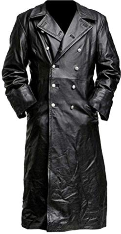 Veste en cuir pour homme - Longue - Vintage - Coupe-vent - Tendance - Manches longues - En cuir synthétique - Veste fonctionnelle - Rétro - Pour l'extérieur - Veste demi-saison