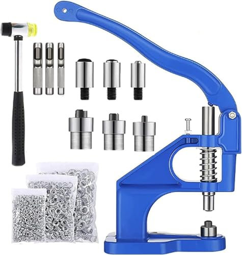 Topsky Multifunktionales Ösenpresse Handpresse Set mit Hammer: 3 Stempelsätze und 1500 Ösen (6/10/12 mm) inklusive – Perfekt für Ösen, Druckknöpfe und mehr – Ihre All-in-One Werkzeuglösung