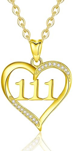 INFUSEU Engelszahl Kette, 925 Silber 18K Gold Anhänger Zahl Engel Lucky Nummer Charm Halskette 111 Glücksanhänger Chokerschmuck für Frauen