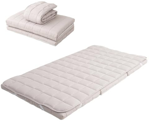 EMOOR Futón Japonés Plegable (Japanese Folding Futon Mattress) Plegable Tríptico Almohadilla Machi 140 x 202 cm Gris, Correas Elásticas para Dormir en el Suelo Cama de Invitados Tatami