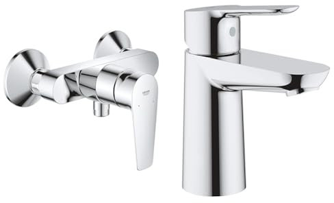 GROHE StartEdge - Einhand- Brausearmatur & BauEdge | Badarmatur- Einhand-Waschtischbatterie, S-Size | mit Keramikkartusche | chrom | 23330000