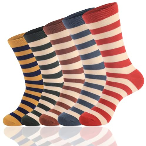 SeiorHou 5 Pair Striped Socks for Women, Retro Style Colorful Striped Tube Sock,All Season