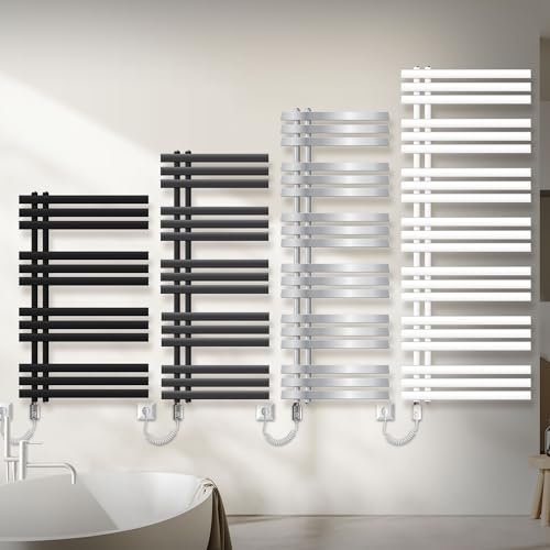 LuxeBath Radiador de Baño Iron EM Eléctrico 500 x 1400 mm Negro Mate + Resistencia 900W, Estufa Toallera de Pared, Calefactor Vertical de Panel con Termostato, Secador de Toallas, con Kit de Montaje