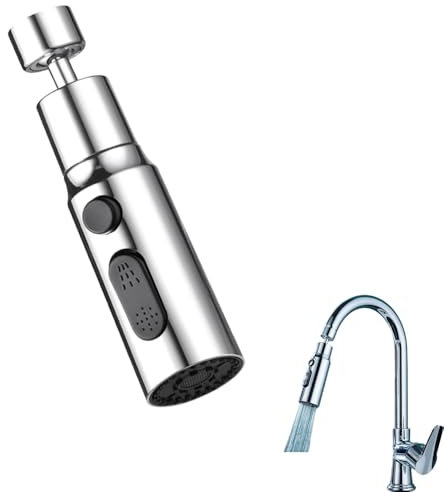 Tête de Pulvérisation de Robinet de Cuisine,3 Modes Brise Jet Embout Robinet avec Aerateur Douchette Evier Cuisine 360 Degres Mitigeur Cuisine avec Douchette pour Robinet Salle De Bain Lavabo(Argent)
