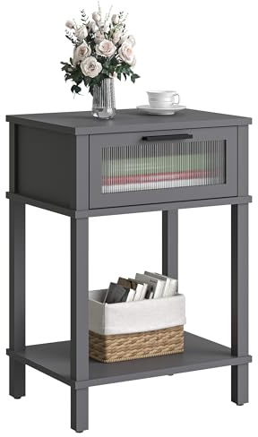 Nightstand Wooden Bedside Table with Drawer Grey Night Stands Modern Style Small End Table Side Table with Storage Shelf for Bedroom Living Room MLBZ10G