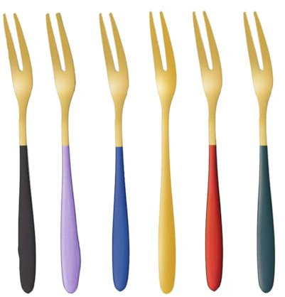 Zoyiancy 6 tenedores de postre, tenedores de postre, tenedores de acero inoxidable, tenedores de frutas, aptos para lavavajillas, pequeños tenedores para casa, cocina, fiesta, restaurante cafetería