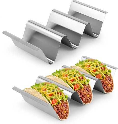UKOFEW Taco Halter, 2 Stück Taco Ständer mit Griffen, Tortilla Halter aus Edelstahl, Halter Ständer in Wellenform, Taco-Halter aus Metall, Perfekt für Tacos, Pfannkuchen, Würste behalter, Sandwiches