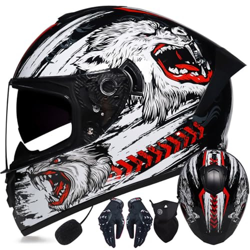 Casque Moto Intégral Bluetooth Femme,ECE Homologué Casques Moto Intégraux pour Homme,Casques Scooter Homme avec Anti-buée Double Visière,Casque Racing Réduction Bruit Noël 55~64cm