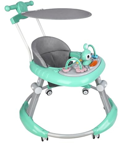 Avtagbar elektronisk lekstation med ljus och melodi, hopfällbar babyvandrare, justerbar höjd, lätt att förvara, 6 månader och mer - 70 x 70 x 91 cm - grön