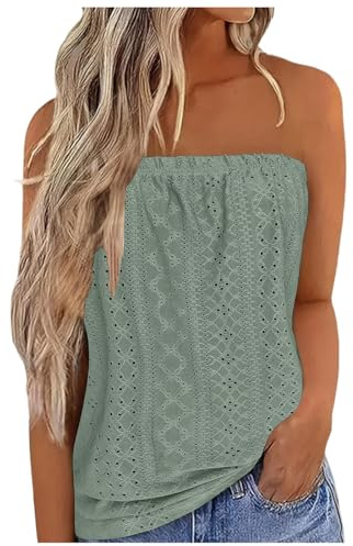 NMSLCNM Femmes Bustier Bandeau Tops Sexy Débardeurs d'été Femme sans Manches Extensible Débardeur Élastique Doux Ruché Tube Chemise sans Bretelles Bandeau Tops Vest Blouse (b-Green, XXL)