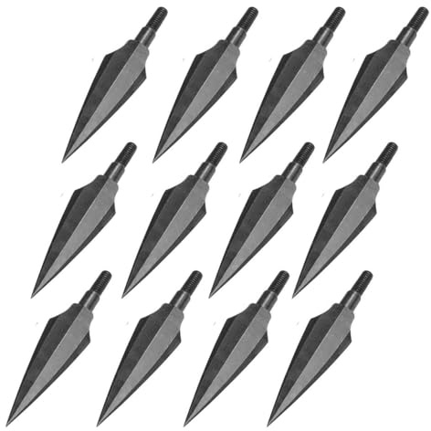 KURUGEILI 12 Pack 150 Grains Archery Traditional Broadheads Steel Points Screw-in Hunting Arrowheads Arrow Tip for Compound, Recurve Bow & Crossbow