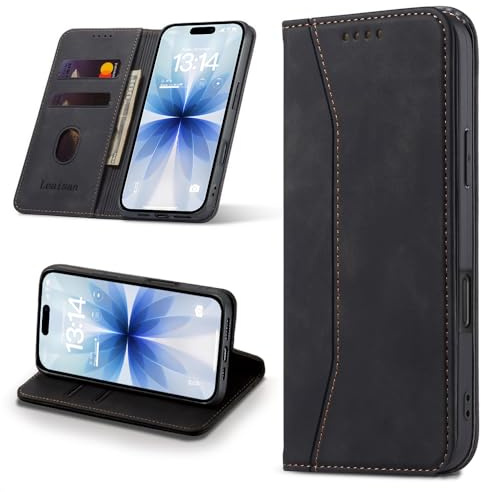 Leaisan Coque pour iPhone 17, Housse Pochette de Portefeuille, étui Cuir PU [Porte Carte Credit] [Fonction Stand] [Magnétique] Flip Case à Rabat Rabat pour iPhone 17 - Noir