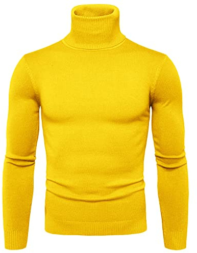 Maglione Uomo Invernale Collo Alto in Cotone Pullover in Maglia Manica Lunga Maglioncino Casual Elegante Maglioni Primaverile Leggero Sottogiacca Slim Fit Taglie Forti per Case Lavoro,Giallo,XL
