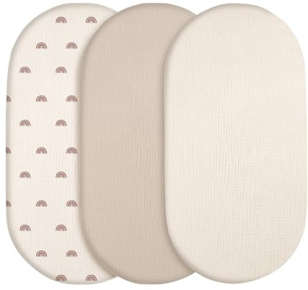 Peepeemax Spännlakan för Pojkar Och Flickor, Musselin-Bomull Barnvagn Spännlakan Madrasskydd för Mosekorg, Babysäng, 80x40 cm, 3-Pack, Regnbåge | 100 % muslinbomull, mjukt och ventilerande dra-på-lakan för mosekorg, babysäng och sidosäng, 3-pack, regnbåge