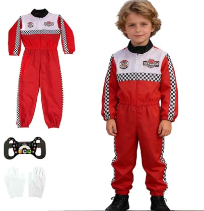 Genérico 2027-Disfraz de piloto de carreras para niños y niñas, mono de cosplay con diseño oficial para fiestas temáticas. (Red, 4-5 Years)