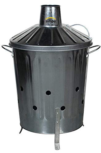 CrazyGadget® Small Medium Large Extra Large Galvanised Metal Incinerator Fire Burning Bin with Special Locking Lid (40 Litre)