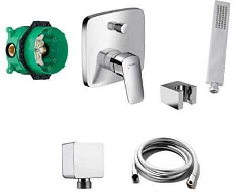vanvilla Wannenset mit Unterputz Armatur Hansgrohe Logis 2-Wege und vanvilla Handbrause, Wannen-SET HG52 poliert