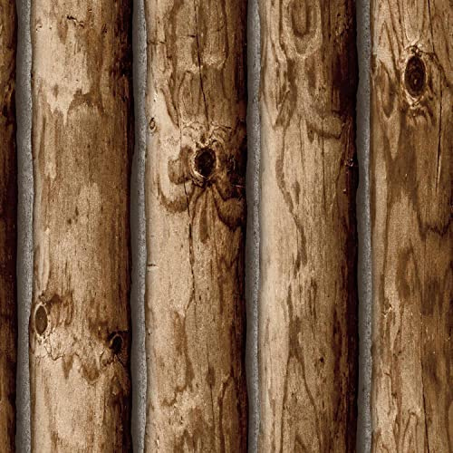 RoomMates RMK11308WP Brown Cabin Logs Peel and Stick Wallpaper