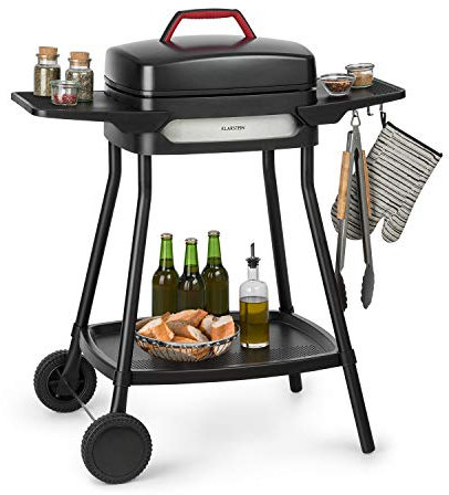 Klarstein Gatsby Gril électrique sur pied Gril de table : 2000 W, EasyGrill Concept, surface de gril: 40 x 36 cm/aluminium moulé sous pression/antiadhésif/couvercle, deux tables d'appoint, noir