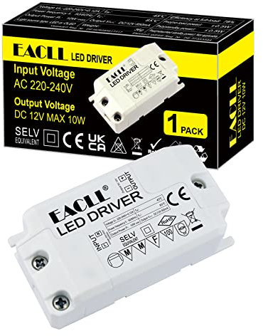 EACLL Transformador AC 240V a DC 12V 850mA 10W, Para Drive de Menos de 10W MR11 G4 MR16 GU5.3 Bombillas y Tiras de Luz LED, Adaptador de Lámpara Controlador Alimentación, 1 Pack