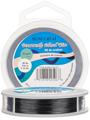 BENECREAT 50m 0.45mm 7-Strand Black Nylon Coated Craft Jewelry Beading Wire Tiger Tail Beading Wire for Necklaces Bracelets Ring