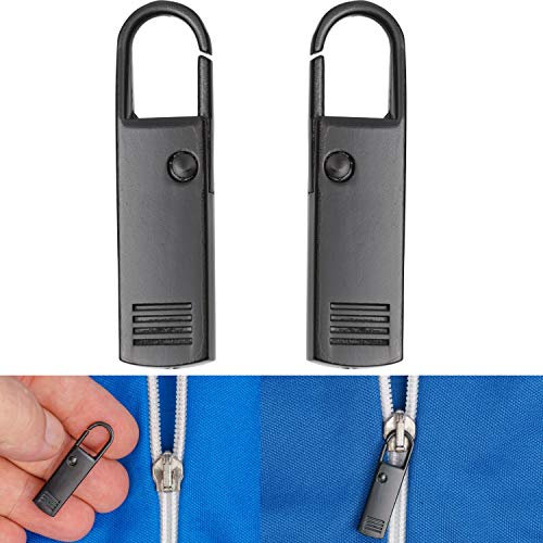 Reißverschluss Anhänger zur Reparatur, 2 Stück, aus Metall, in Schwarz, Ersatz Zipper für Reissverschluss, RV Schieber für Mantel, Koffer, Jeans, Tasche, Reißverschlussanhänger Puller Laschen