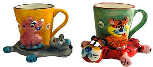 Decohouse Taza Desayuno - Juego 2 Tazas y Plato Infantiles Divertidas y Coloridas - Regalo Barato -