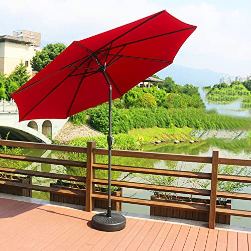 ACXZ Sombrilla Grande de 3 m para Exteriores, sombrilla de Patio, Parasol de Mercado con manivela e inclinación, Impermeables/Dosel Redondo / 8 Varillas, sin Base, Rojo Vino
