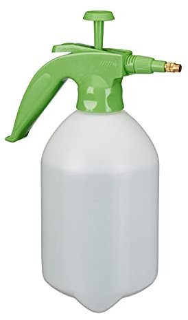 Relaxdays Drucksprüher 2 Liter, einstellbare Messingdüse, für Wasser & Unkrautvernichter, Sprühflasche Garten, weiß/grün, 32 x 21 x 12.5 cm