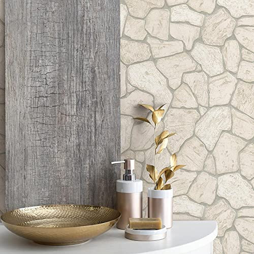 BRICOFLOR Papier peint motif pierres | Papier peint mur de pierre crème beige | Papier peint intissé clair aspect pierre brisée pour couloir et salon | Papier peint mural en pierre naturelle pour