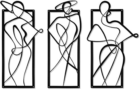 3 Stück Frauen Wand Deko Abstrakte Weibliche Linien-Kunst, Minimalistische Metall Kunst für Wohnzimmer Schlafzimmer, Schwarz