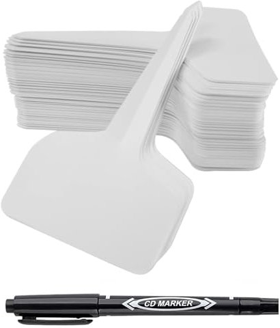 Pflanzschilder für Draussen, 6X10CM Pflanzenstecker, T-Typ Wetterfest Pflanzenschilder mit Marker zum Beschriften (100 Stk, Weiß) (100Pcs)