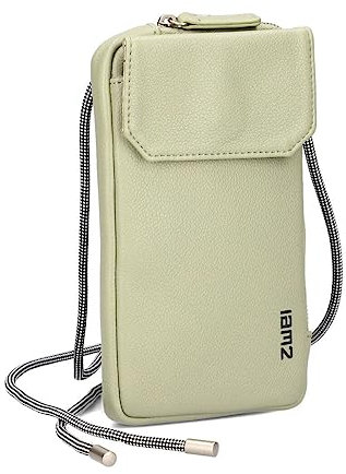 Zwei Handytasche zum Umhängen Mademoiselle.M MP30 Smartphone-Etui & Geldbörse 2-in-1, umlaufender Reißverschluss, längenverstellbarer Riemen, Mini-Handtasche 19 x 10 x 3 cm (Jade)