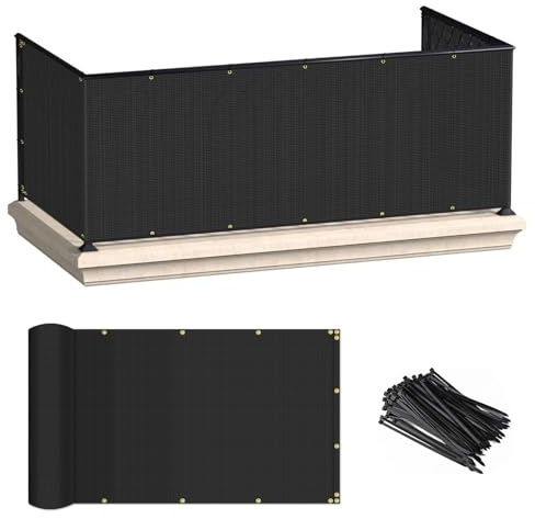 ECOOPTS 3'x12' Balcony Privacy Fence Screen with Zip Ties, Outdoor UV Protection Fence Cover for Balcony Porch Patio Deck Yard (Black)