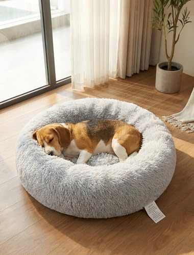 OKPOW Cama Perros Medianos Ortopedica - Cama Redonda Suave y Esponjosa para Cachorros – Cama para Gatos Anti-Ansiedad Cómoda – Colchon Donut de Felpa Lavable