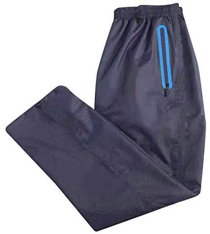 Pantalon de pluie pour homme et femme, pantalon de cyclisme, imperméable et coupe-vent, unisexe, respirant, coupe-vent et respirant avec poches zippées, pour homme et femme, Marine, M