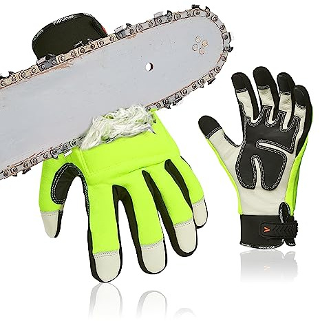 Vgo... Chainsaw 12-Layer Saw Protection on Both Hands Cow Leather Gloves (1 Pair,Size M, Hi-Viz Green, CA9760)
