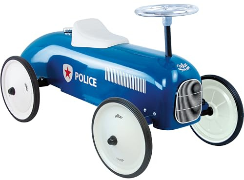 Vilac – Portador de Coche Vintage de policía – Juguete de Metal – Ruedas silenciosas – Volante direccional – Decoración – Azul – para niños a Partir de 18 Meses