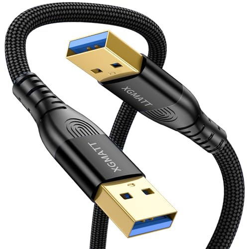 XGMATT USB Kabel 0.5M,5Gbps High Speed Transfer USB Typ A Stecker auf Stecker Kabel,USB 3.0 A auf A Datenkabel geflochten kompatibel mit HDD, Drucker, Kamera, externe Festplatte, DVD, Schwarz