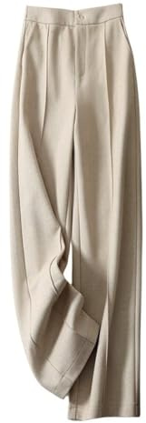 LIROMA Pantalon Large pour Femme De Bureau, Pantalon Palazzo Taille Haute en Laine Mélangée, Pantalon De Bureau Élégant, Pantalon À Enfiler, Hiver Chaud, Jambe Droite, Pantalon De Salon, Beige