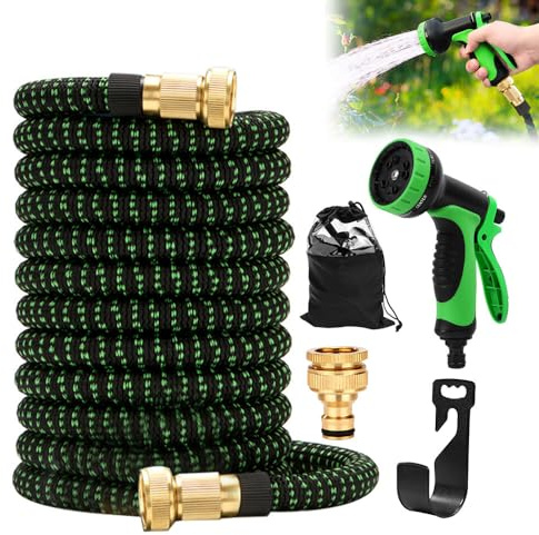 Gobesty Tubo Acqua Giardino Estensibile 30M con Pistola a Spruzzo Dacqua 8 Funzioni per Irrigazione, Autolavaggio