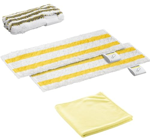 Kärcher Juego de paños de limpieza, 2 paños universales para suelos (fibra ultrafina), 1 cubierta abrasiva para boquillas manuales y 1 paño de pulido, accesorios originales para limpiadores a vapor